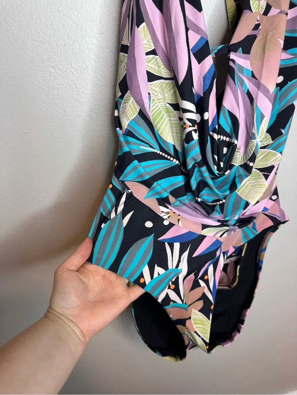 Bar Iii Hidden Jungle Printed Cowl-Neck One-Piece Swimsuit XL Open Back